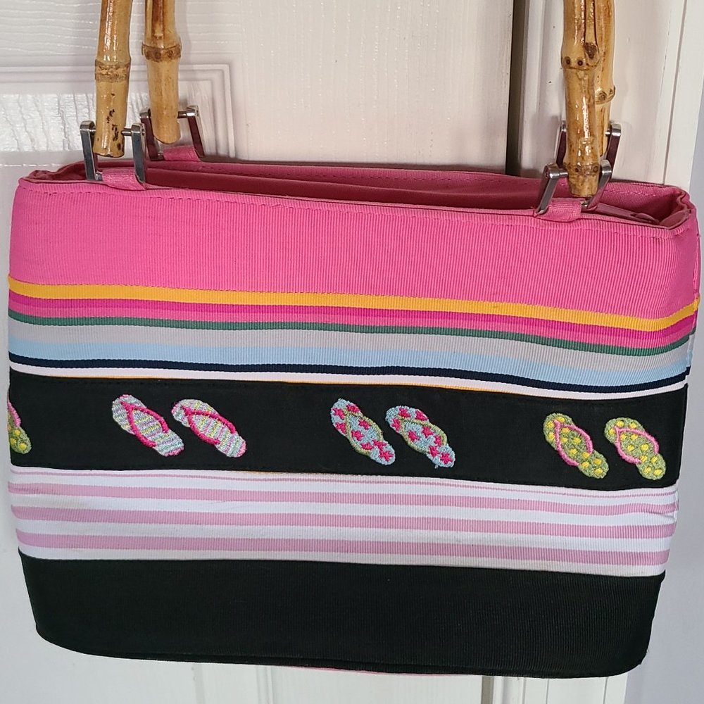 Braciano Beach Style Cloth Tote with Bamboo-style handles.